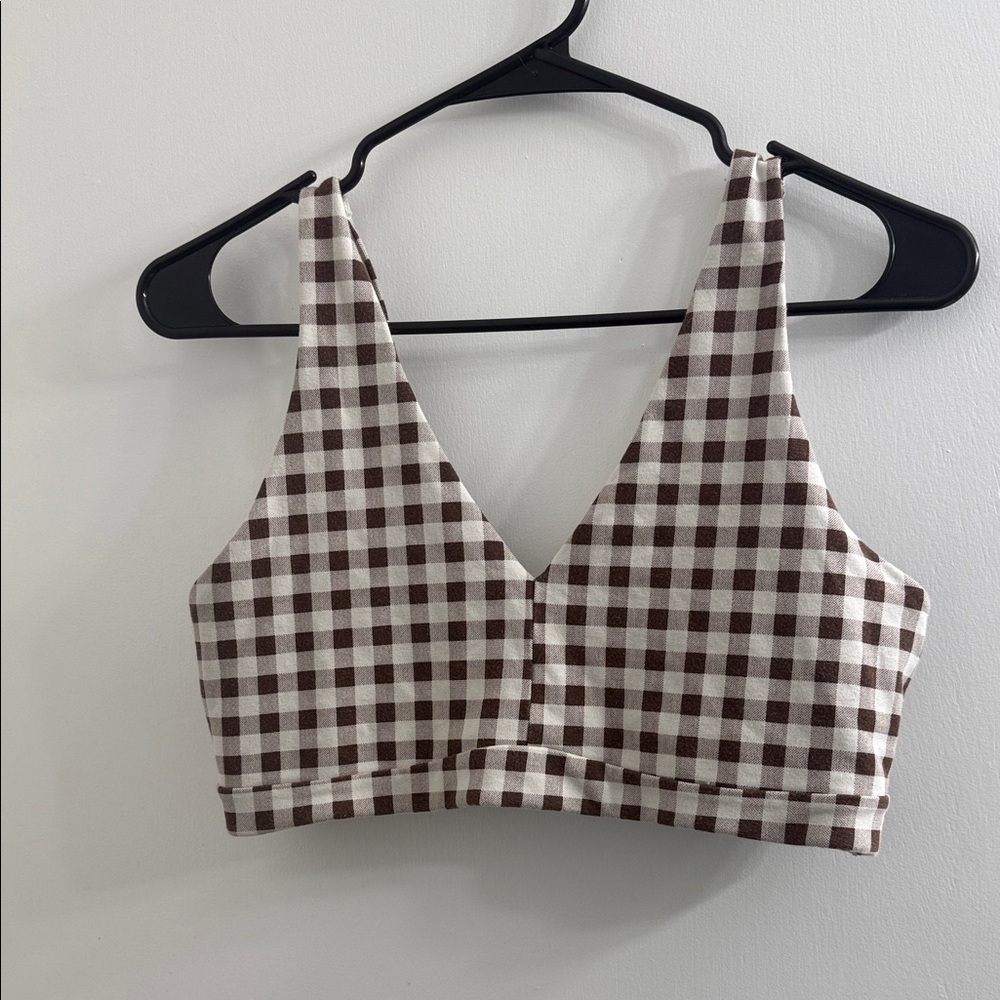Old Navy Brown and White Checkered Crop Top